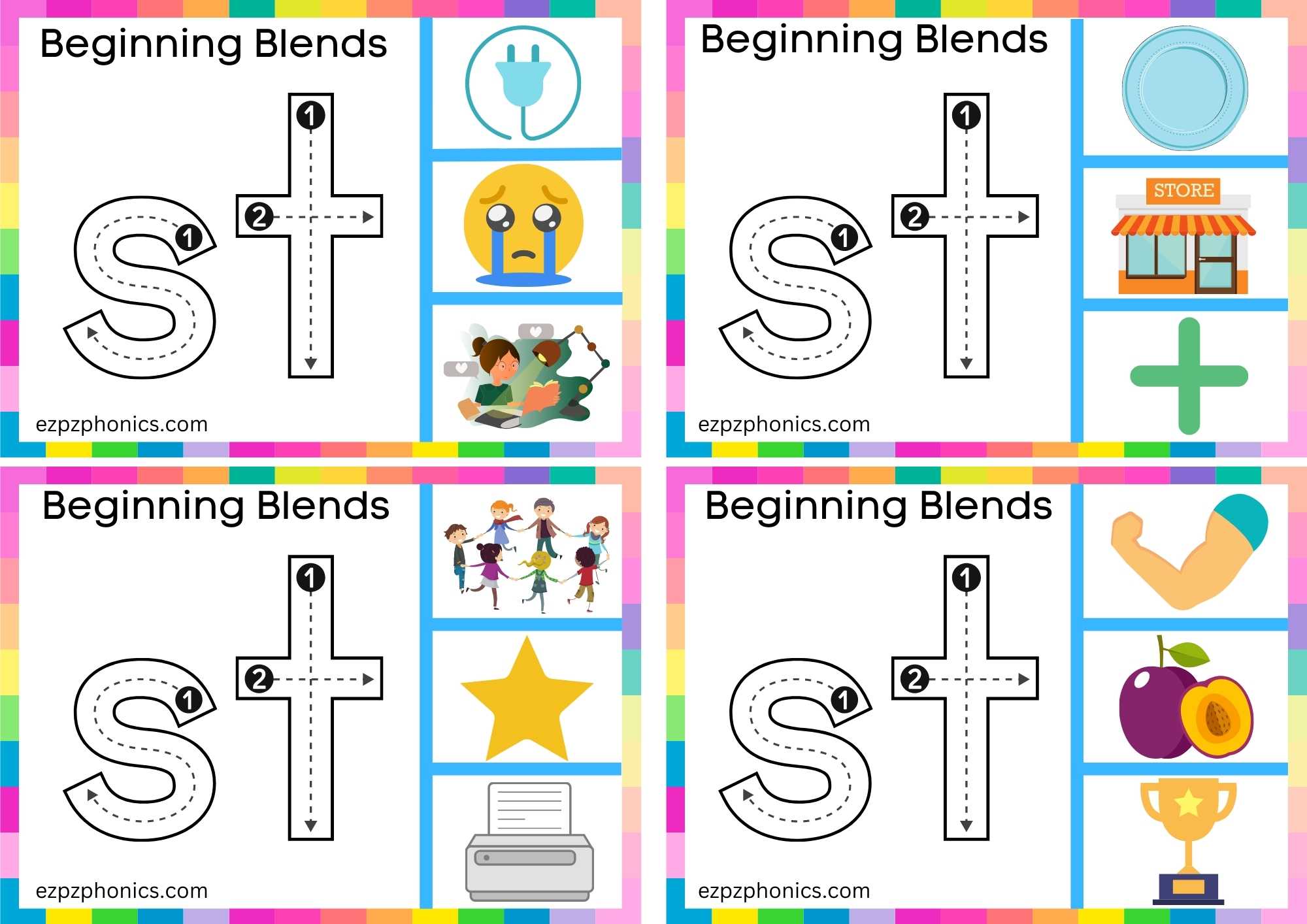 ST Beginning Blends Clip Cards Trace The Letters And Clip The Correct Image Set 1